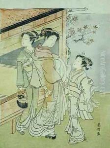 A Lady and Her Attendant Meet a Messenger by Suzuki Harunobu