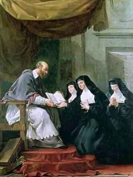 St Francois de Sales 1567-1622 Giving the Rule of the Visitation to St Jeanne de Chantal 1572-1641 - view 1