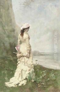 An elegant lady by the sea by Ferdinand Heilbuth