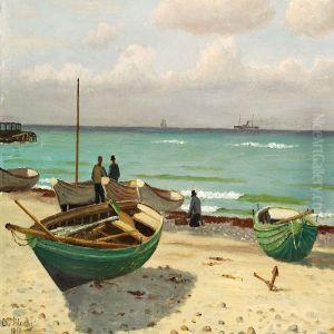 Rowing Boats On The Beach by Christian Vigilius Blache