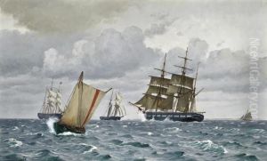 Trading Vessels Off The Danish Coast by Christian Vigilius Blache