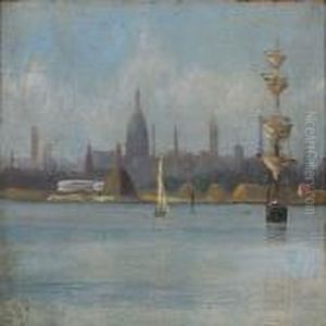 Scene From Copenhagen Harbour Overlooking The Marble Church by Christian Vigilius Blache