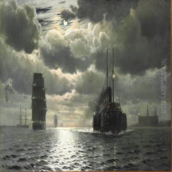 Moonlight In Oresund Near Kronborg - view 1