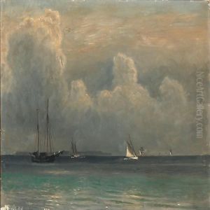 Seascape With Sailing Ships On The Sea by Christian Vigilius Blache