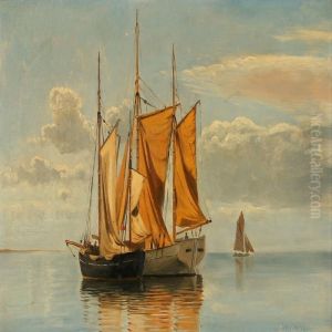 Seascape With Sailing Ships At Lynaes, Denmark by Christian Vigilius Blache