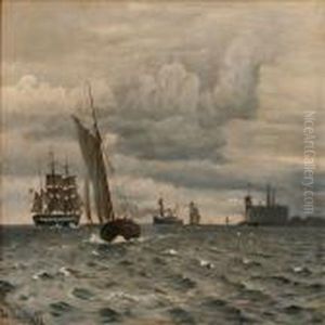 Coastal Scene From Elsinor Castle With Sailingships On The Sea