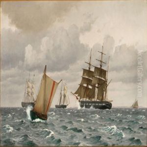 Seascape With Different Sailing Ships by Christian Vigilius Blache