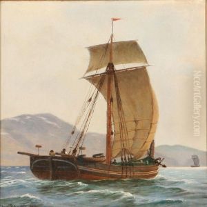 Coastal Scene Withtwo Sailing Ships by Christian Vigilius Blache