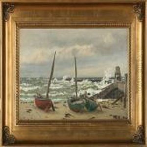 Fishing Boats On The Beach At Hirtshal by Christian Vigilius Blache