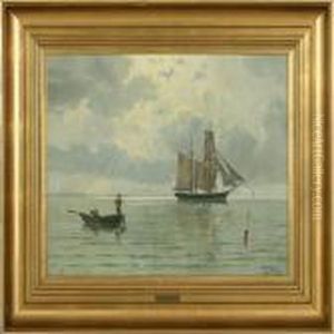 Seascape With Sailingship And Rowing Boat