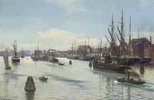 Shipping In The Harbour At Copenhagen, Denmark by Christian Vigilius Blache