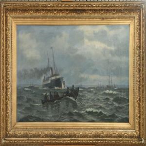 Seascape With Steamer by Christian Vigilius Blache