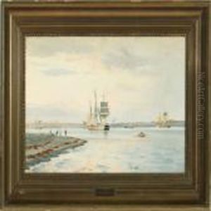 Coastal Scenery With A Norwegian Ship Of The Line by Christian Vigilius Blache