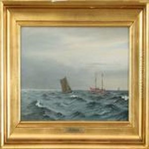 Boats In Open Sea, Evening Boats In Open Sea, Evening