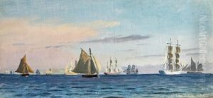 Numerous Sailing Ships On Quite Waters. Signed Chr. Blache 95 by Christian Vigilius Blache