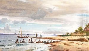Coastal Scenery From Hellebaek. Signed Chr. Blache 68 by Christian Vigilius Blache