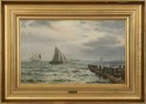 Seascape With Sailing Ships. Signed Chr. Blache, Dragor 95 by Christian Vigilius Blache