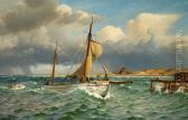 Lower The Mainsail. Vestero Harbour, Laeso. "hal Ned Storsejlet". Vestero Havn Paa Laeso." - view 1