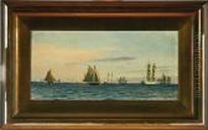 Marine With Several Sailing Ships In The Great Sound, Denmark by Christian Vigilius Blache