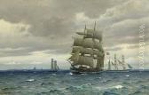 A Norwegian Windjammer And Other Commercial Sailing Vessels Off Copenhagen - view 1