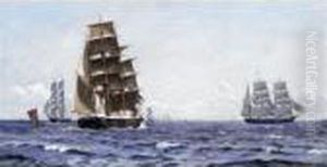 Sailing Ships In Choppy Water by Christian Vigilius Blache