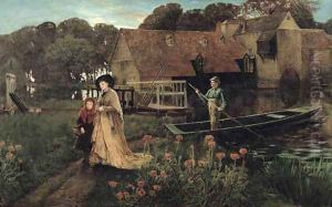Goring Mill and Weir near Streatley Berkshire by Charles Napier Hemy