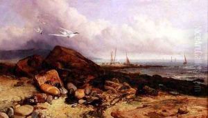 Shore Scene with Fishing Boat and Terns by Charles Napier Hemy