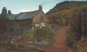 Cottage gardens - Twilight by Charles Napier Hemy