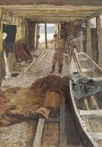 The boat house at Mylor Creek by Charles Napier Hemy
