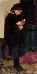 Study Of A Girl With Her Doll by Harvey Harold
