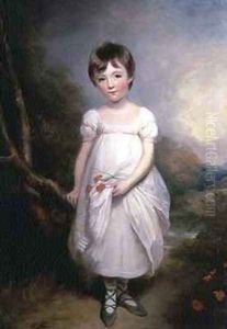 Portrait of a young girl in a white dress by George Henry Harlow