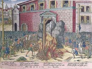Hanging of Anne du Bourg 1521-59 Place de Greve by Franz Hogenberg