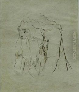 The Upper Torso And Head Of Anelderly Bearded Gentleman On Crutches by William Blake