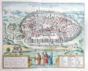 View of Jerusalem from the Atlas Le Theatre des Cites du Monde by Georg Braun by Franz Hogenberg