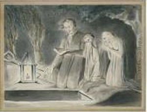 A Father And Two Children Beside
An Open Grave At Night By Lantern Light by William Blake