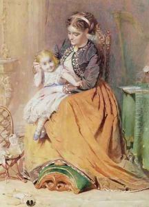 Tick Tick Tick a girl sitting on her mothers lap listening to her gold watch ticking by George Elgar Hicks