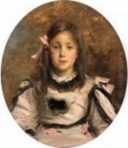 Portrait De Fillette Au Noeud Rose by Jacques-Emile Blanche