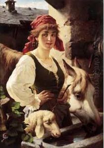 < La Belle Italienne A La Fontaine >. by Jacques-Emile Blanche