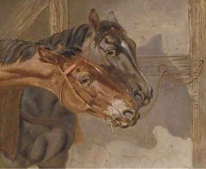 Horses tethered in a stable by Benjamin Herring, Jnr.
