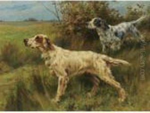 Two English Setters On Point by Thomas Blinks