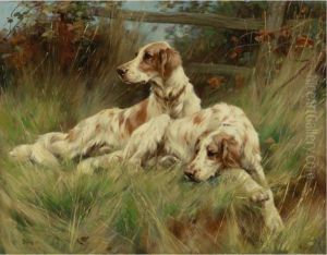 Two Setters Resting In The Grass by Thomas Blinks