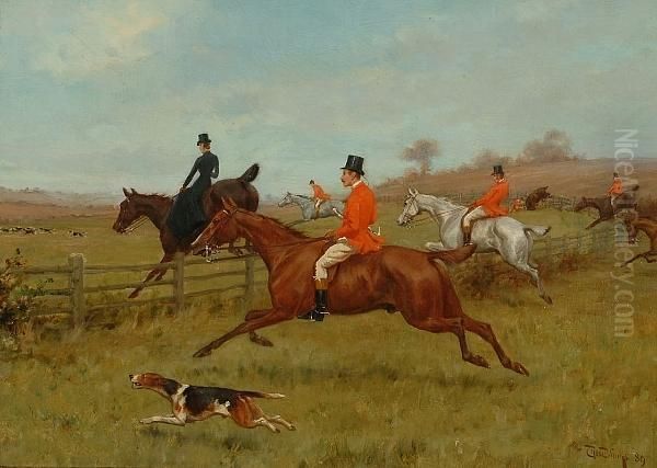 The Chase - The Field Taking A Fence At The Gallop by Thomas Blinks