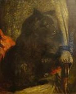 "cane Su Poltrona" Olio Su Tela Firmato In Basso A Sinistra, In Cornice