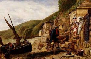 Welcome Bonny Boat The Fishermans Return scene at Clovelly North Devon by James Clarke Hook