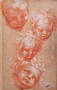 Recto : Quatre Etudes De Tetes D'enfant by Abraham Bloemaert