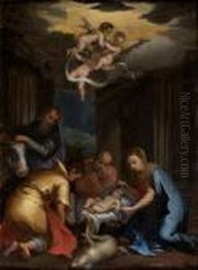 < Adoration Des Bergers >. by Abraham Bloemaert
