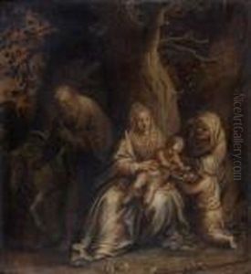 La Sainte Famille Avec Sainte Elisabeth Et Saint Jean Baptiste by Abraham Bloemaert