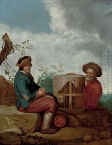 Peasants In A Landscape With A Poultry Cage by Abraham Bloemaert