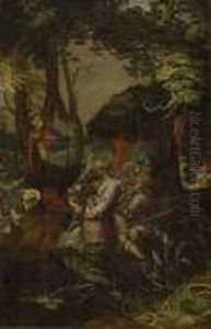 Waldlandschaft Mit Der Predigt Johannes D. T by Abraham Bloemaert