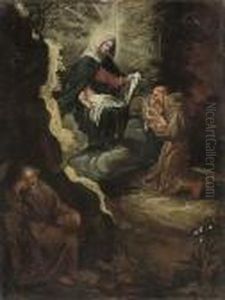 A Hermit's Vision Of The Virgin 
And A Franciscan Monk Holding The Christ Child, In A Landscape